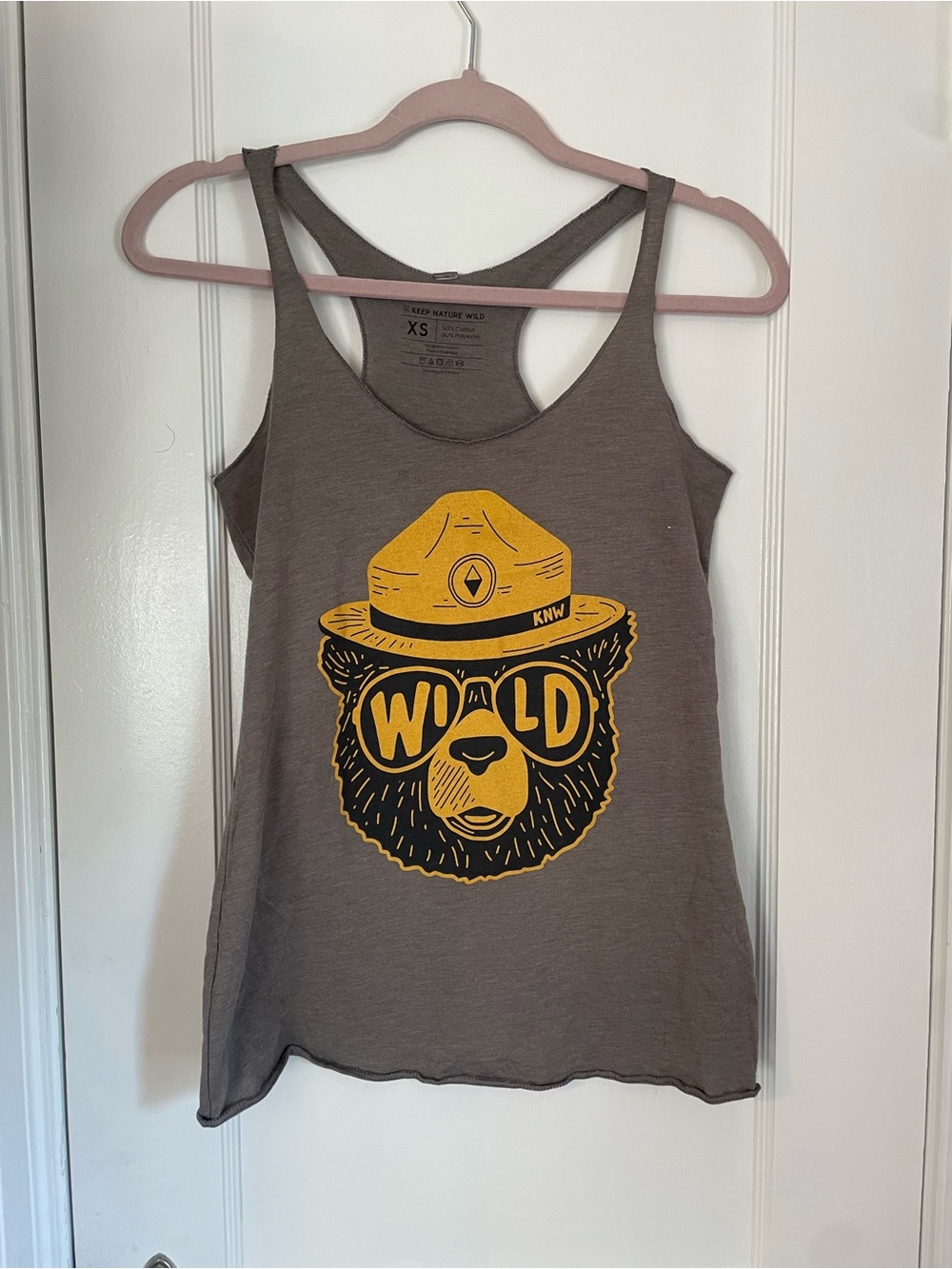 Keep Nature Wild Women's Brown Graphic Tank Top with Yellow Bear Print